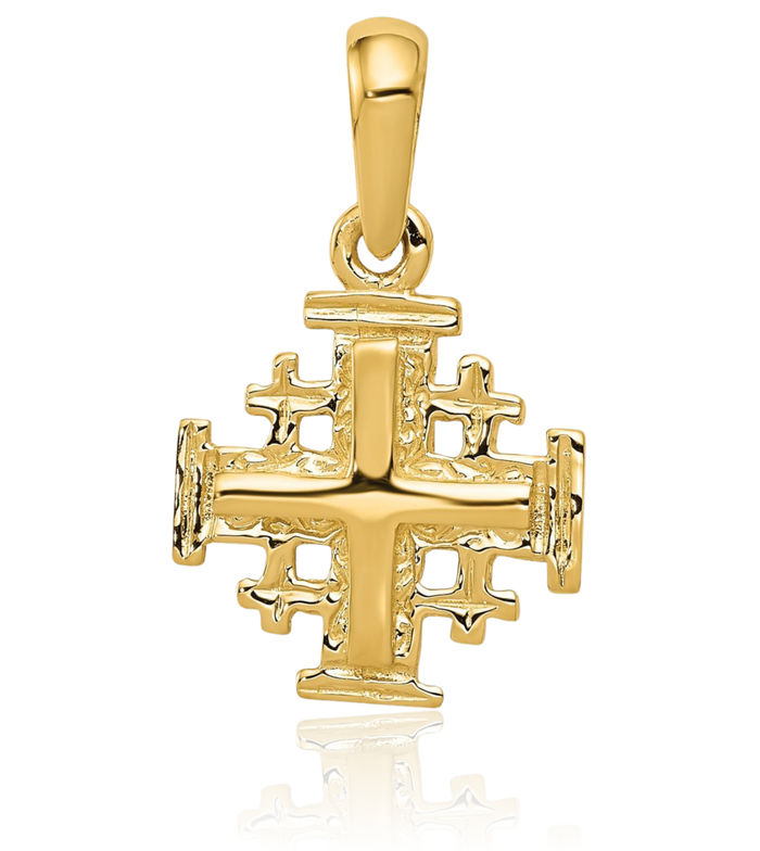 14K Solid Yellow Gold Jerusalem Crusader Holy Cross Necklace Religious Chain Pendant Jesus Christ Charm