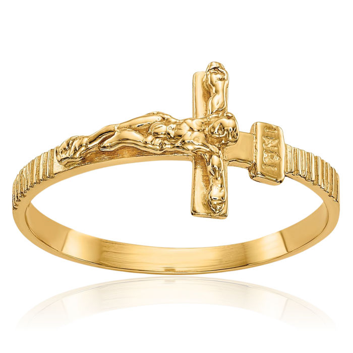 14K Solid Yellow Gold Jesus Christ Band Religious Ring Christian Faith