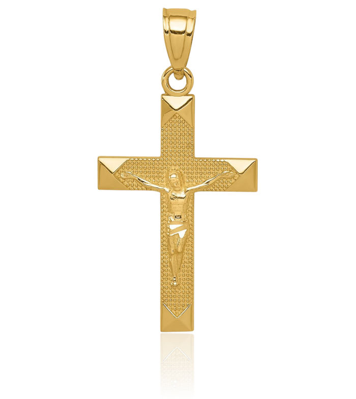 14K Solid Yellow Gold Lord Jesus Christ Crucifix Holy Cross Necklace Religious Chain Pendant Charm