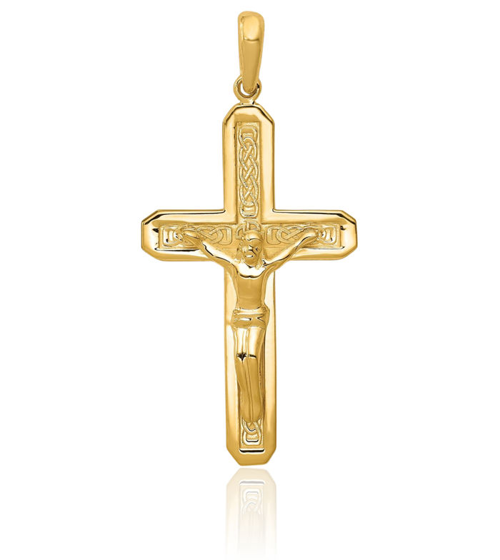 14K Solid Yellow Gold Lord Jesus Christ Crucifix Holy Cross Necklace Religious Chain Pendant Charm