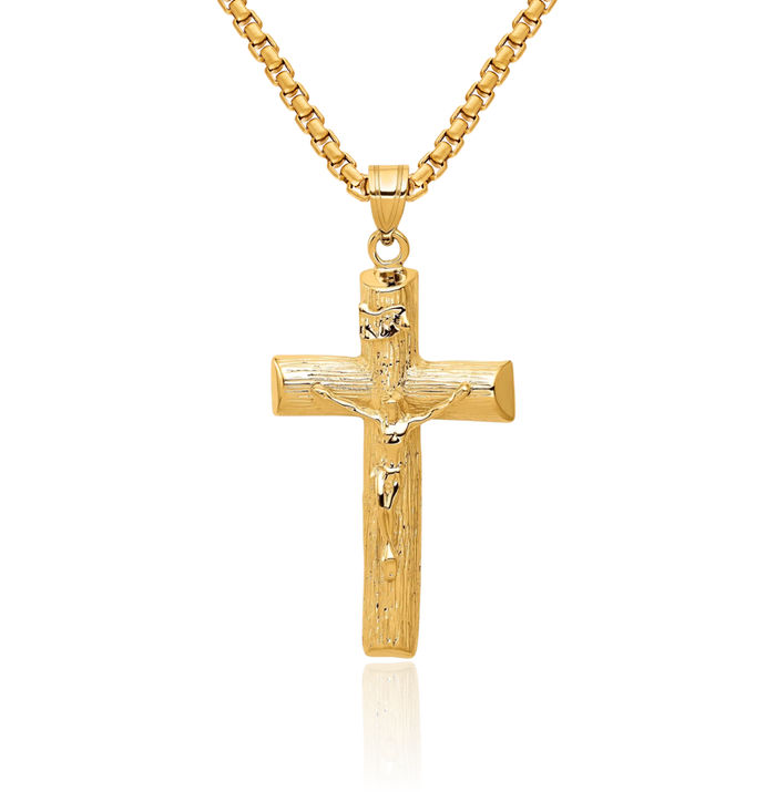 14K Solid Yellow Gold Lord Jesus Christ Crucifix Holy Cross Necklace Religious Chain Pendant Charm