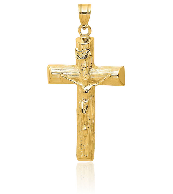 14K Solid Yellow Gold Lord Jesus Christ Crucifix Holy Cross Necklace Religious Chain Pendant Charm