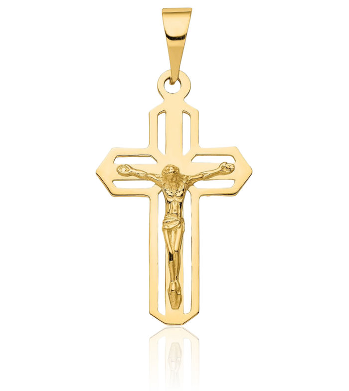 14K Solid Yellow Gold Lord Jesus Christ Crucifix Holy Cross Necklace Religious Chain Pendant Charm