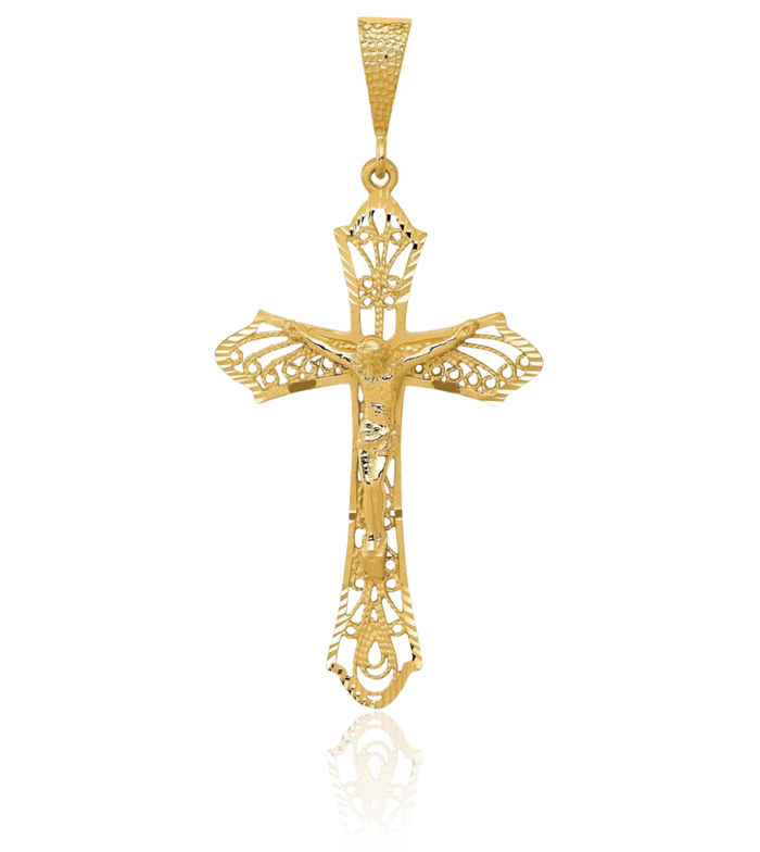 14K Solid Yellow Gold Lord Jesus Christ Crucifix Holy Cross Necklace Religious Chain Pendant Charm