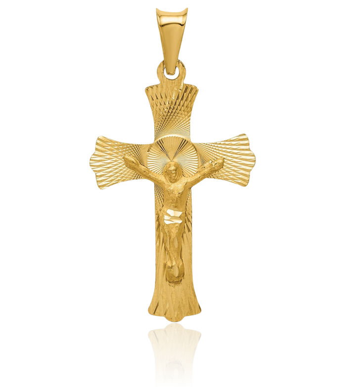 14K Solid Yellow Gold Lord Jesus Christ Crucifix Holy Cross Necklace Religious Chain Pendant Charm