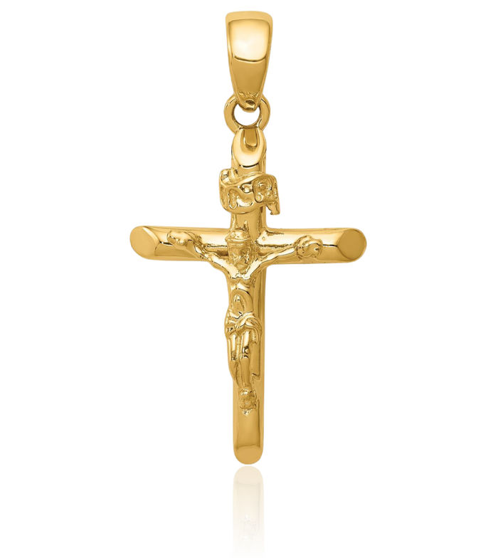 14K Solid Yellow Gold Lord Jesus Christ Crucifix Holy Cross Necklace Religious Chain Pendant Charm