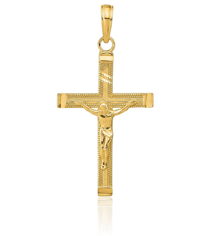 14K Solid Yellow Gold Lord Jesus Christ Crucifix Holy Cross Necklace Religious Chain Pendant Charm