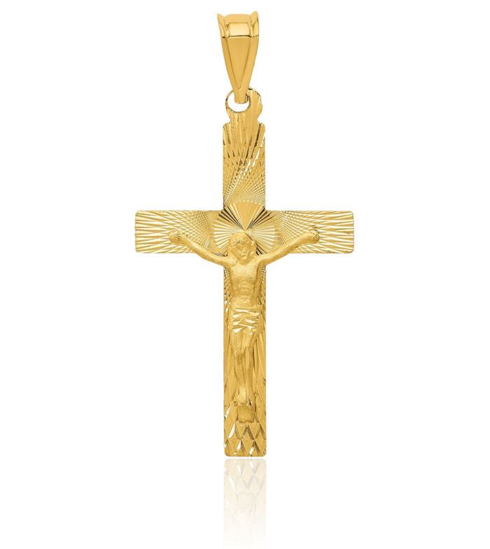 14K Solid Yellow Gold Lord Jesus Christ Crucifix Holy Cross Necklace Religious Chain Pendant Charm