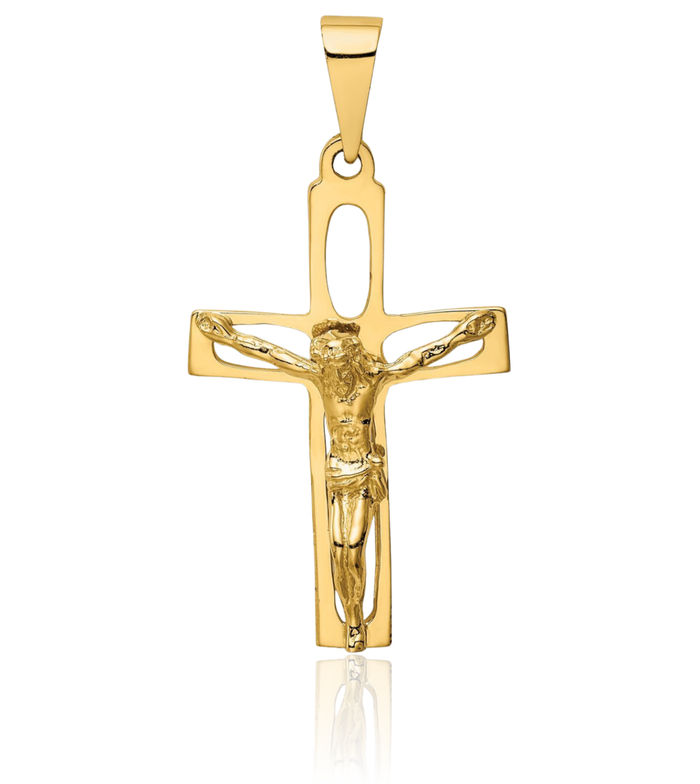 14K Solid Yellow Gold Lord Jesus Christ Crucifix Holy Cross Necklace Religious Chain Pendant Charm