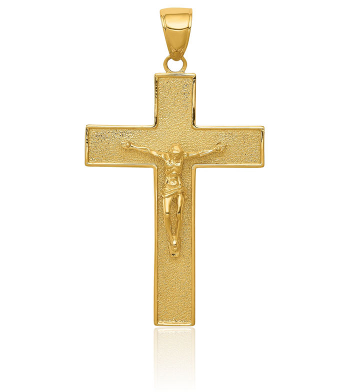 14K Solid Yellow Gold Lord Jesus Christ Crucifix Holy Cross Latin Mexican Necklace Religious Chain Pendant Christian Charm