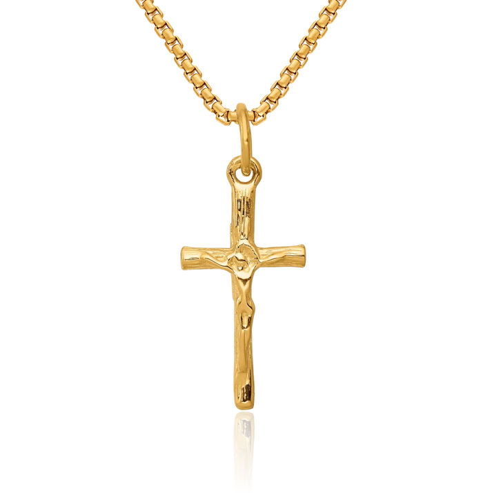 14K Solid Yellow Gold Lord Jesus Christ Crucifix Holy Cross Necklace Religious Chain Pendant Charm