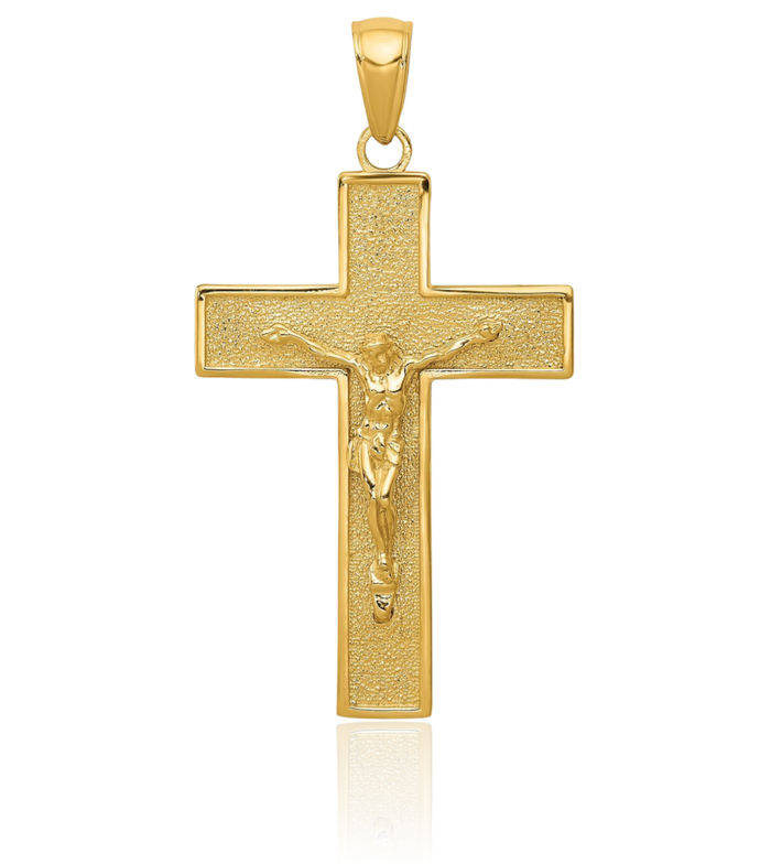 14K Solid Yellow Gold Lord Jesus Christ Crucifix Holy Cross Necklace Religious Chain Pendant Charm