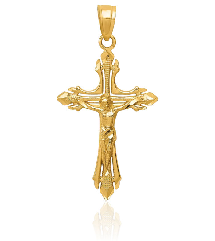 14K Solid Yellow Gold Lord Jesus Christ Crucifix Holy Cross Necklace Religious Chain Pendant Charm