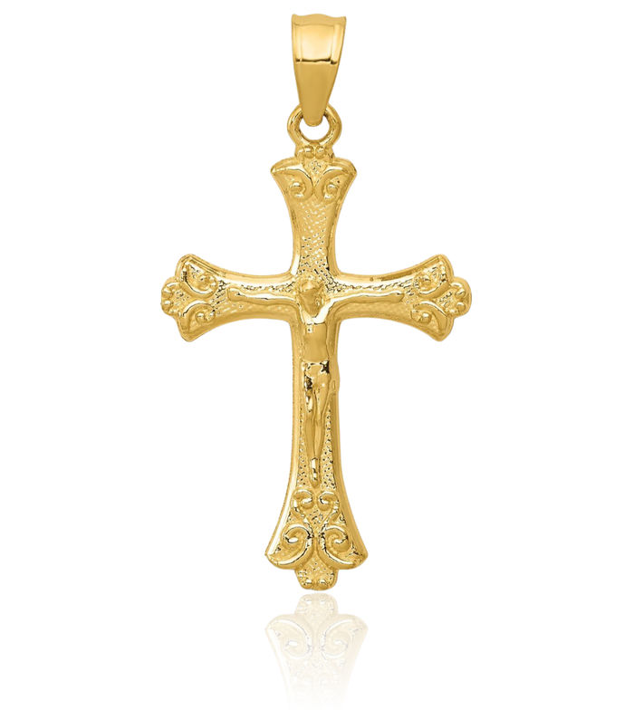 14K Solid Yellow Gold Lord Jesus Christ Crucifix Holy Cross Necklace Religious Chain Pendant Charm