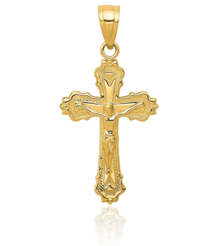 14K Solid Yellow Gold Lord Jesus Christ Crucifix Holy Cross Necklace Religious Chain Pendant Charm