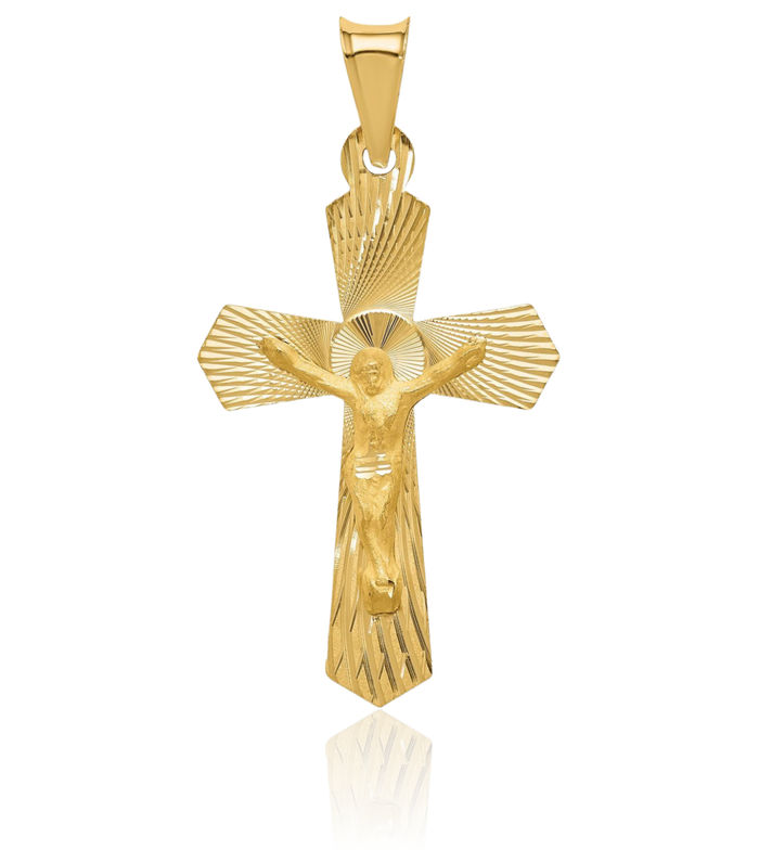 14K Solid Yellow Gold Lord Jesus Christ Crucifix Holy Cross Necklace Religious Chain Pendant Charm