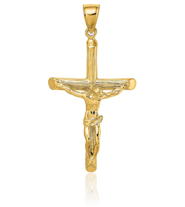 14K Solid Yellow Gold Lord Jesus Christ Crucifix Holy Cross Necklace Religious Chain Pendant Charm