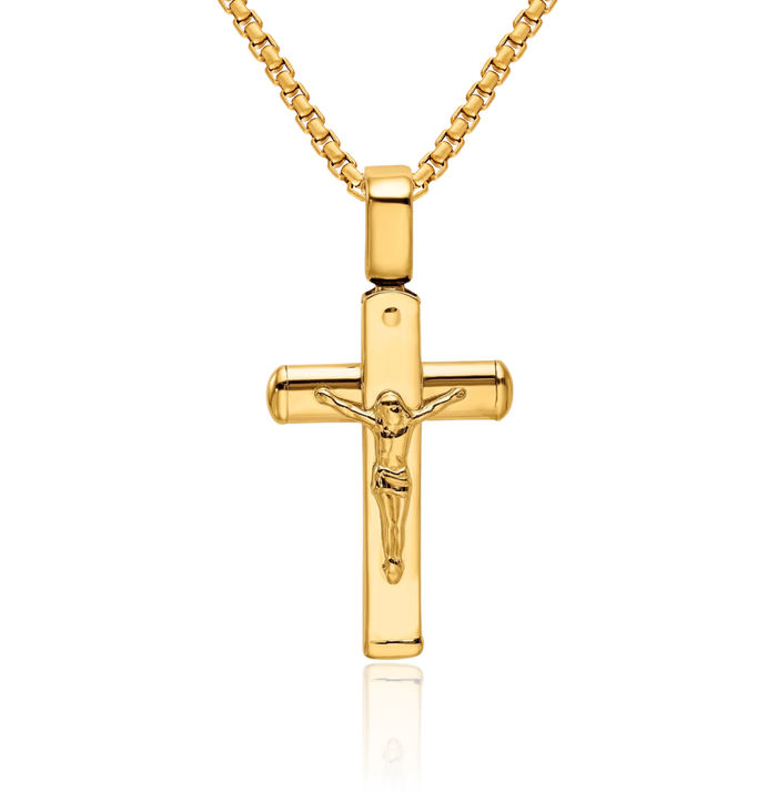 14K Solid Yellow Gold Lord Jesus Christ Crucifix Holy Cross Necklace Religious Chain Pendant Charm