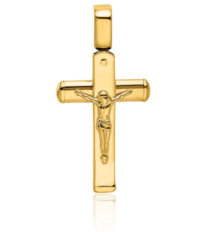 14K Solid Yellow Gold Lord Jesus Christ Crucifix Holy Cross Necklace Religious Chain Pendant Charm