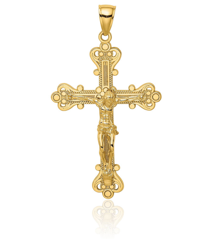 14K Solid Yellow Gold Lord Jesus Christ Crucifix Holy Cross Necklace Religious Chain Pendant Charm