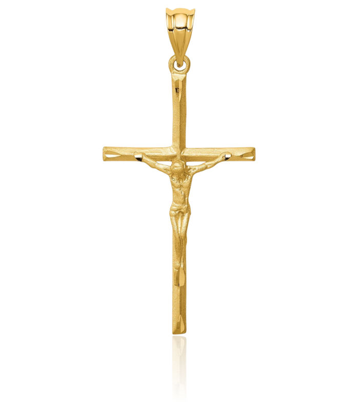 14K Solid Yellow Gold Lord Jesus Christ Crucifix Holy Cross Necklace Religious Chain Pendant Charm