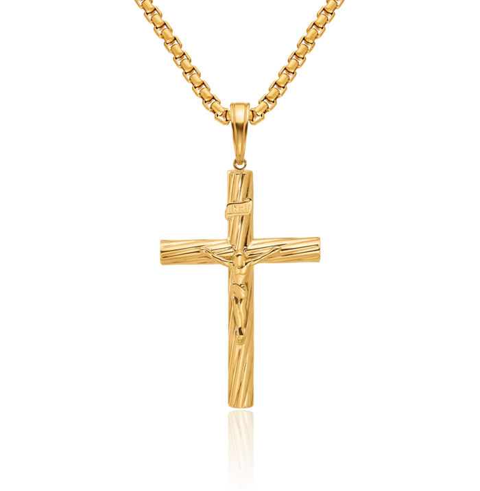 14K Solid Yellow Gold Lord Jesus Christ Crucifix Holy Cross Necklace Religious Chain Pendant Charm