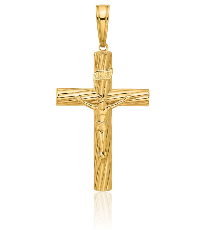 14K Solid Yellow Gold Lord Jesus Christ Crucifix Holy Cross Necklace Religious Chain Pendant Charm