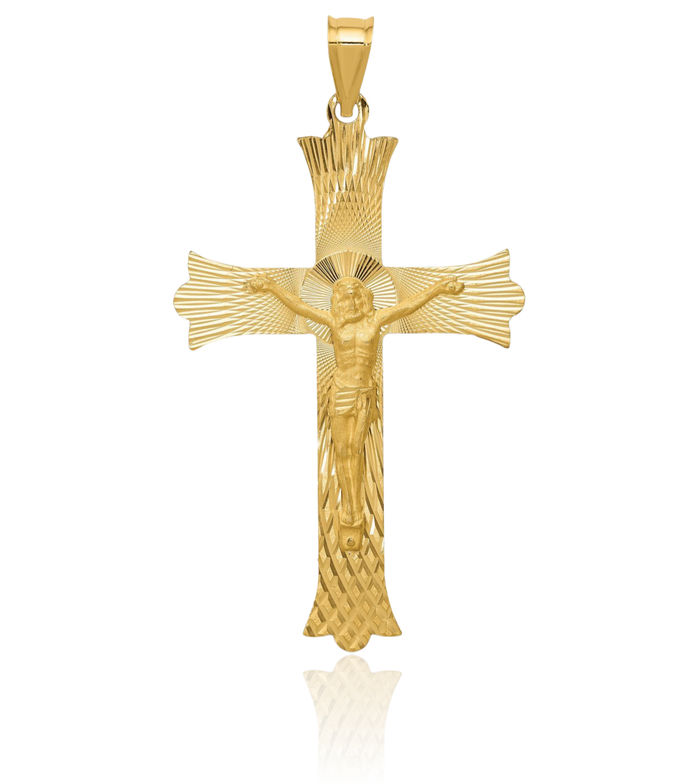 14K Solid Yellow Gold Lord Jesus Christ Crucifix Holy Cross Necklace Religious Chain Pendant Charm