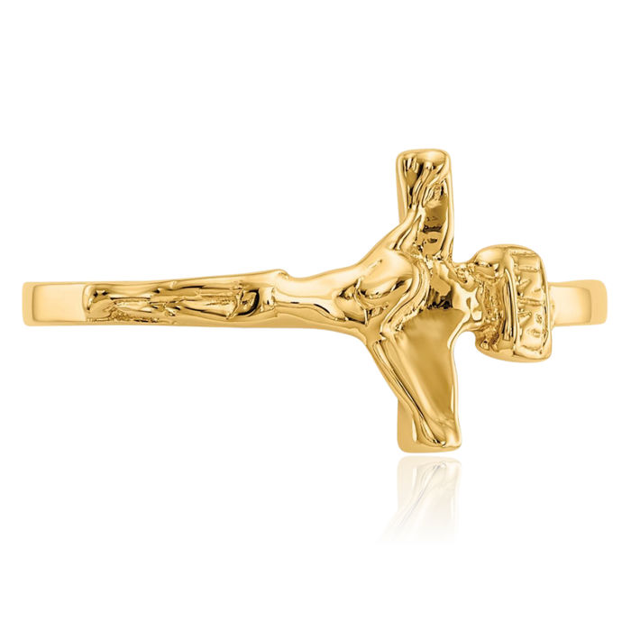 14K Solid Yellow Gold Lord Jesus Christ Crucifix Holy Cross Ring Christian Religious Band