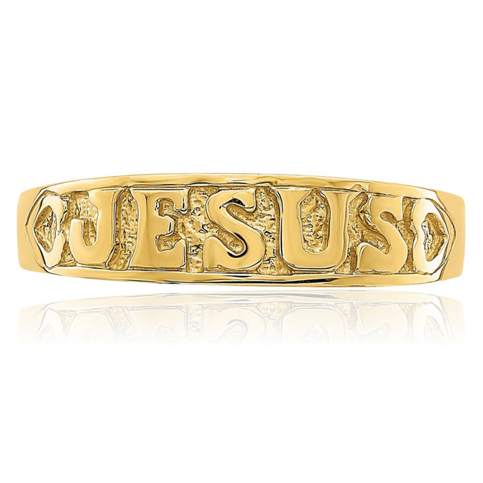 14K Solid Yellow Gold Jesus Christ Heart Religious Ring Christian Faith Band