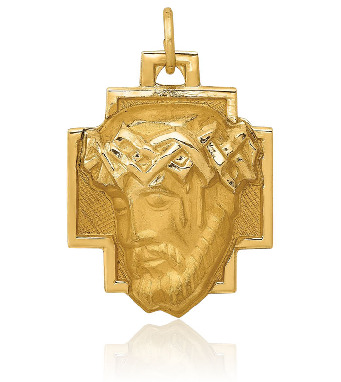 14K Solid Yellow Gold Jesus Christ Head Face Medal Necklace Religious Chain Pendant Christian Faith Charm