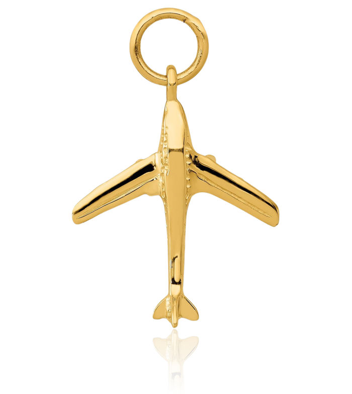 14K Solid Yellow Gold Jet Airplane Necklace Chain Pendant Charm