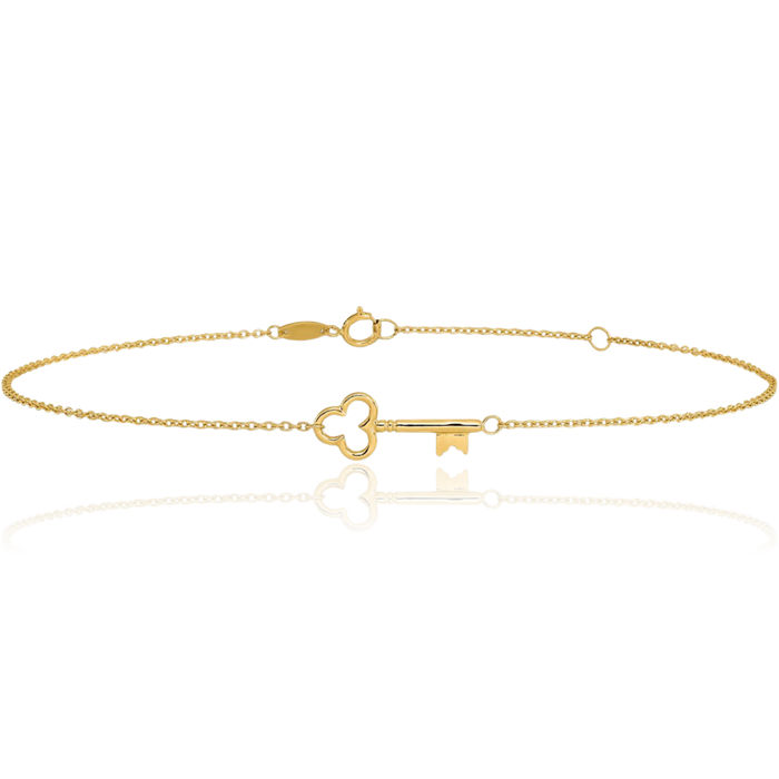 14K Solid Yellow Gold Key Anklet Summer Beach Foot Ankle Bracelet