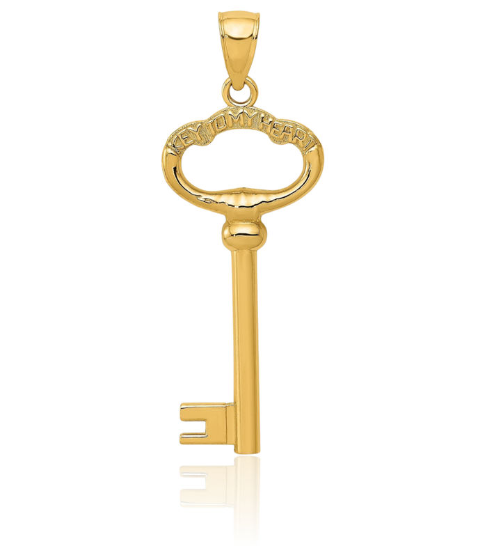 14K Solid Yellow Gold Key My Heart Necklace Chain Pendant Charm