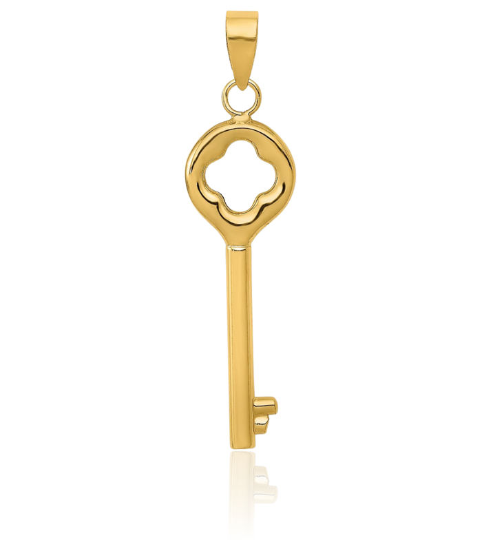 14K Solid Yellow Gold Key Necklace Chain Pendant Charm