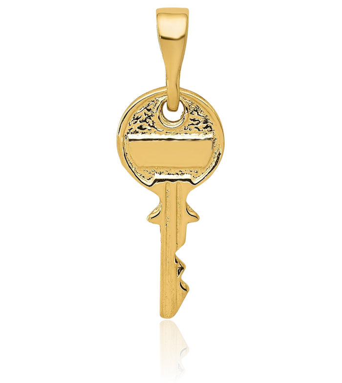 14K Solid Yellow Gold Key Necklace Chain Pendant Charm