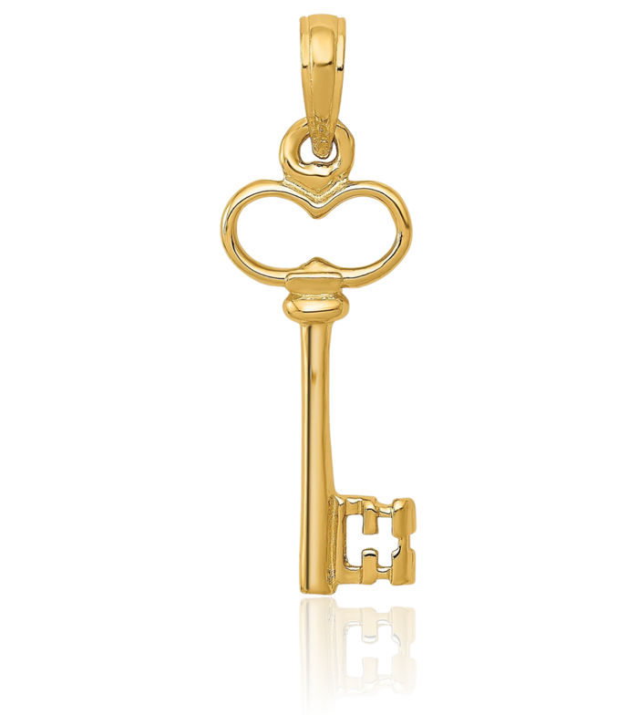 14K Solid Yellow Gold Key Necklace Chain Pendant Charm