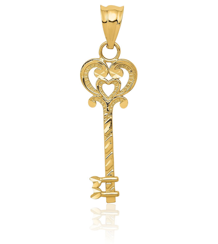 14K Solid Yellow Gold Key Necklace Chain Pendant Charm