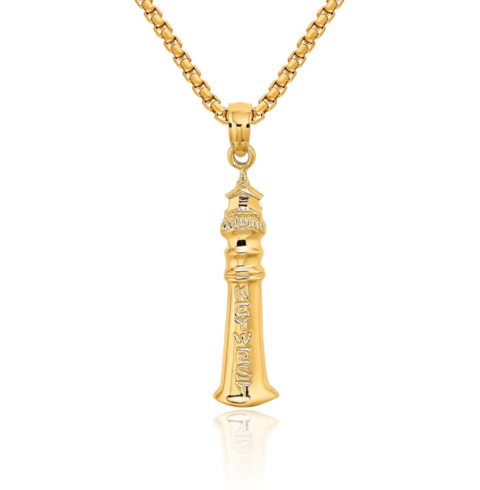 14K Solid Yellow Gold Key West Lighthouse Necklace Chain Pendant Charm