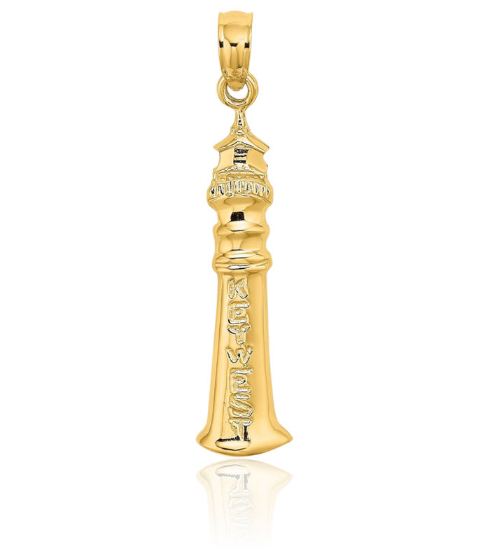 14K Solid Yellow Gold Key West Lighthouse Necklace Chain Pendant Charm