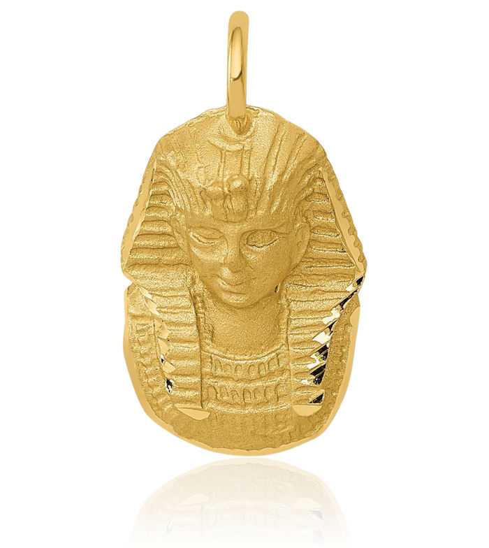 14K Solid Yellow Gold King Tut Egyptian Pharaoh African Necklace Chain Pendant Charm