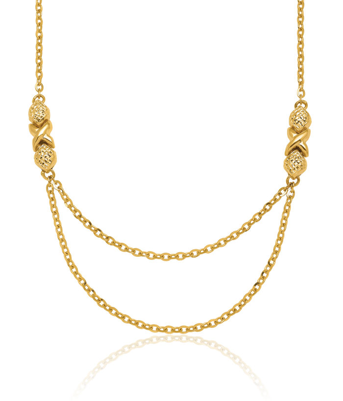 14K Solid Yellow Gold Kisses Drop Layering Necklace Chain