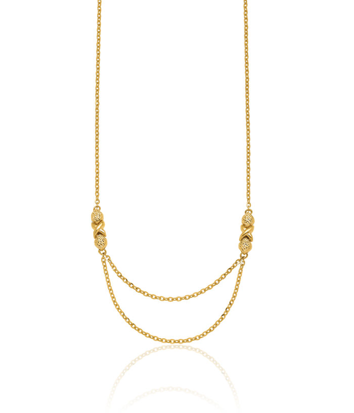 14K Solid Yellow Gold Kisses Drop Layering Necklace Chain