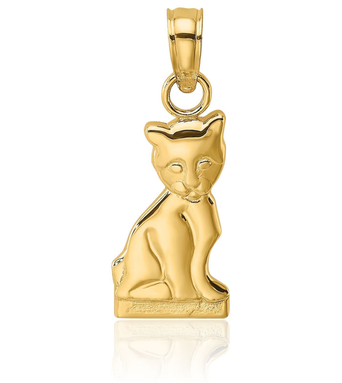 14K Solid Yellow Gold Kitten Cat Necklace Chain Pendant Charm