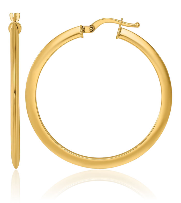 14K Solid Yellow Gold Knife Edge 1.8x34.75mm Round Medium Hoop Earrings