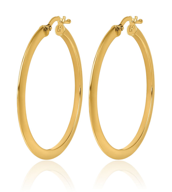 14K Solid Yellow Gold Knife Edge 1.8x34.75mm Round Medium Hoop Earrings