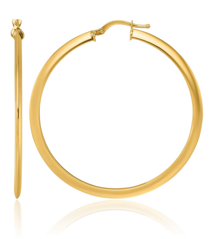 14K Solid Yellow Gold Knife Edge 1.8x44.25mm Round Large Hoop Earrings