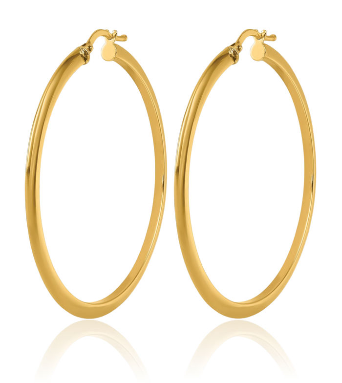 14K Solid Yellow Gold Knife Edge 1.8x44.25mm Round Large Hoop Earrings