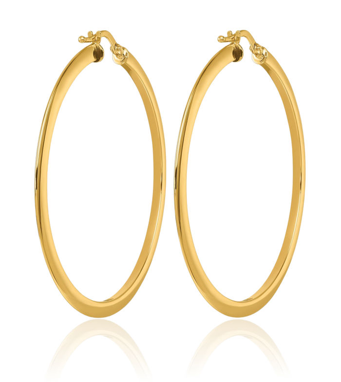 14K Solid Yellow Gold Knife Edge 1.8x44.25mm Round Large Hoop Earrings