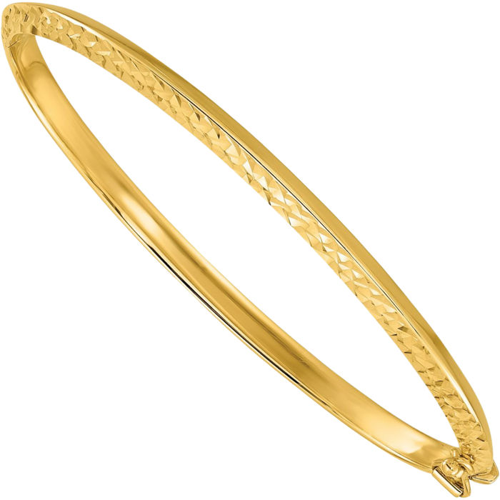 14K Solid Yellow Gold Knife Edge Bangle Bracelet